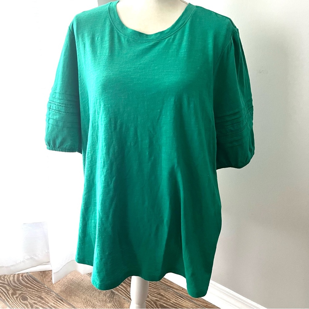 St. John’s Bay 2X Emerald Green Top Cute Puff Sleeves NWT